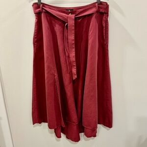 Midi Skirt with Tie Waist in Burgundy